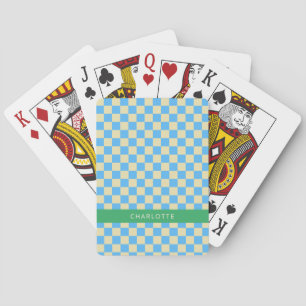 Retro Aesthetic Chequerboard Blue Personalised  Playing Cards