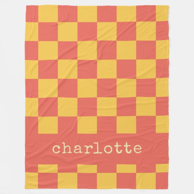 Retro Aesthetic Chequerboard Custom Yellow Orange Fleece Blanket (Front)