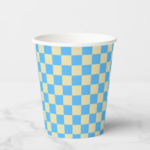 Retro Aesthetic Chequerboard Pattern Blue White Paper Cups