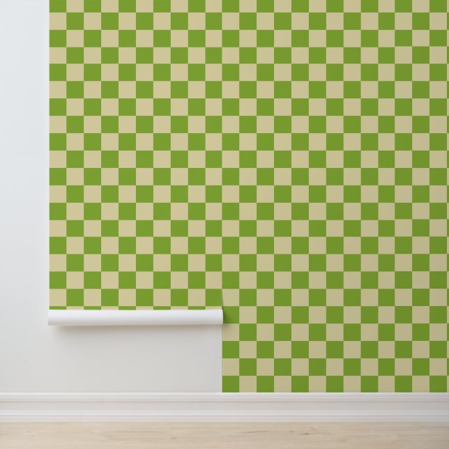 Retro Aesthetic Chequerboard Pattern Green White Wallpaper (Application)