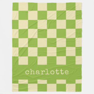 Retro Aesthetic Chequerboard Pattern Name Green Fleece Blanket