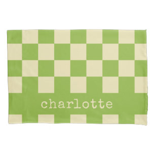 Retro Aesthetic Chequerboard Pattern Name Green  Pillowcase