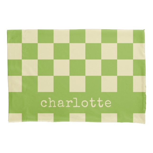 Retro Aesthetic Chequerboard Pattern Name Green  Pillowcase (Front)