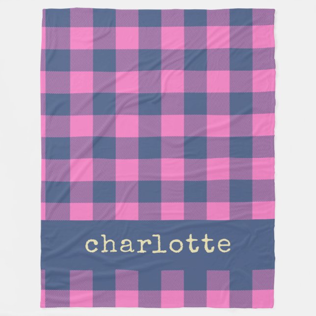 Retro Aesthetic Chequerboard Pattern Pink Name  Fleece Blanket (Front)