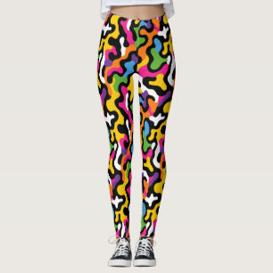 Retro Aesthetic Funky Swirls Colourful Pattern y2k Leggings