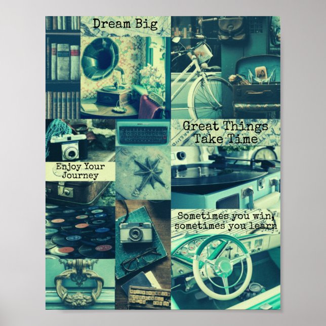 Retro Aesthetic Mood Board Photo Collage Quotes Poster (Front)
