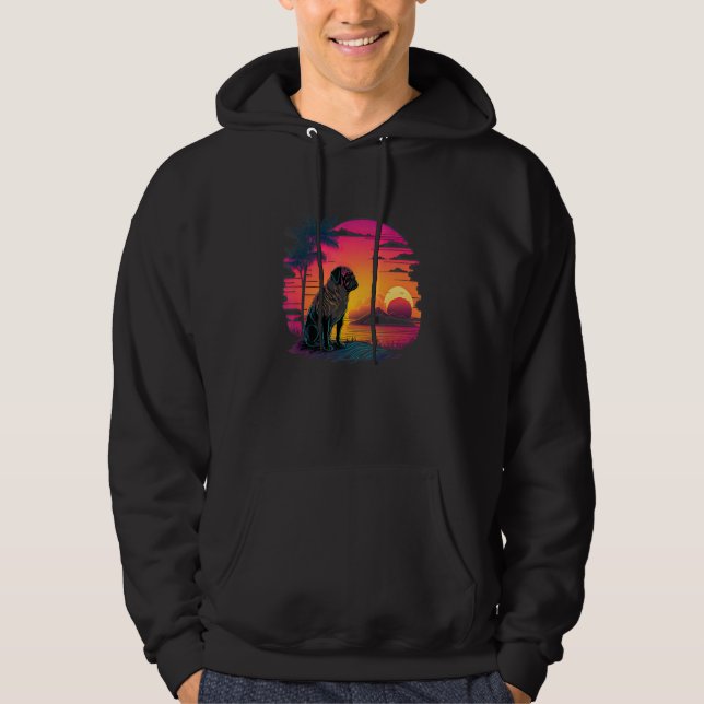 Retro Aesthetic Pug Dog Hoodie (Front)