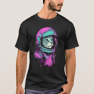 Retro Aesthetic Space Galaxy Cat Cool Astronaut T-Shirt