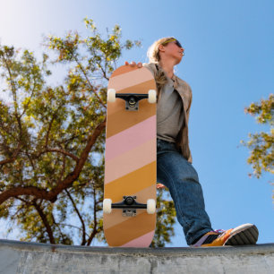 Retro Aesthetic Striped Pattern Pink Rust Orange Skateboard