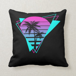 Retro Aesthetic Vaporwave Geometric Palm Trees Cushion