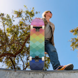 Retro Aesthetic Vibrant Rainbow Shapes Pattern Skateboard