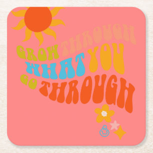 Retro Aesthetic Word Art for Girls, Tweens, Teens  Square Paper Coaster