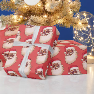 Retro African American Black Santa face Christmas Wrapping Paper