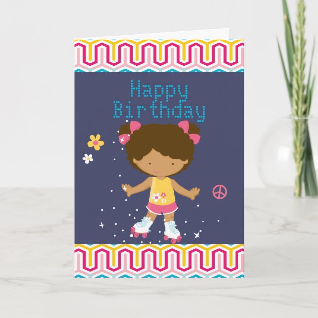 Retro African American Roller Skating Birthday Card (Front)
