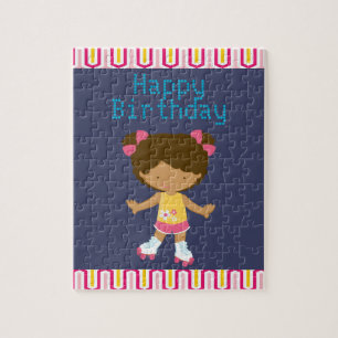 Retro African American Roller Skating Birthday Jigsaw Puzzle