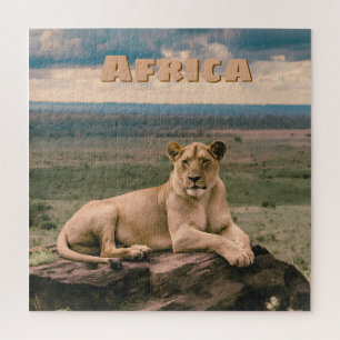 Retro African Lion Scenic Jigsaw Puzzle