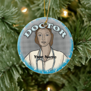 Retro Afro female Doctor custom name ornament