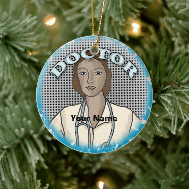 Retro Afro female Doctor custom name ornament (Tree)