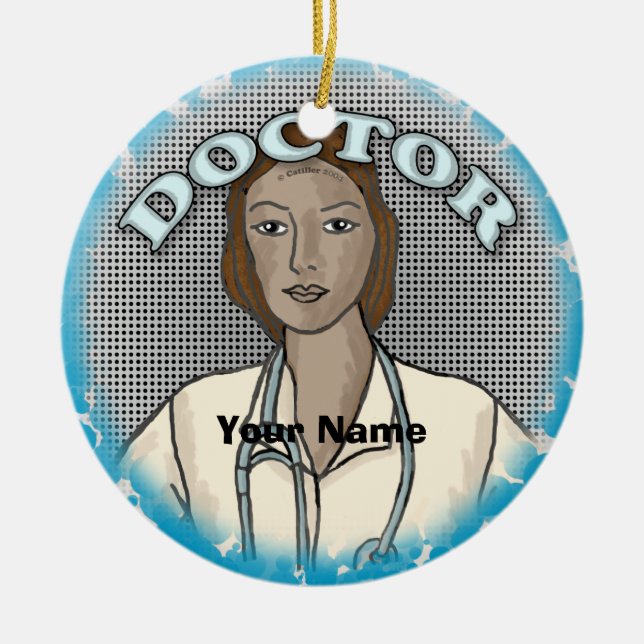 Retro Afro female Doctor custom name ornament (Front)