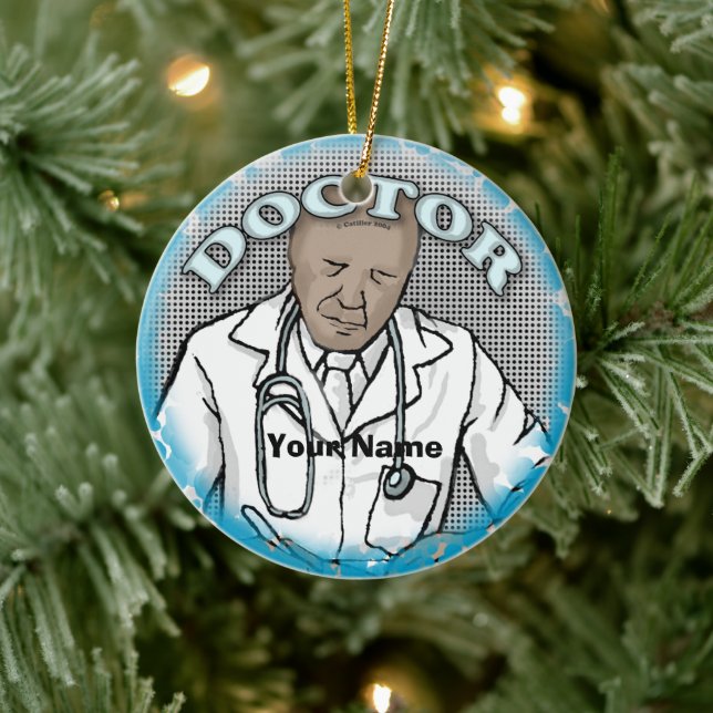 Retro Afro Male Doctor custom name ornament (Tree)