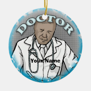Retro Afro Male Doctor custom name ornament
