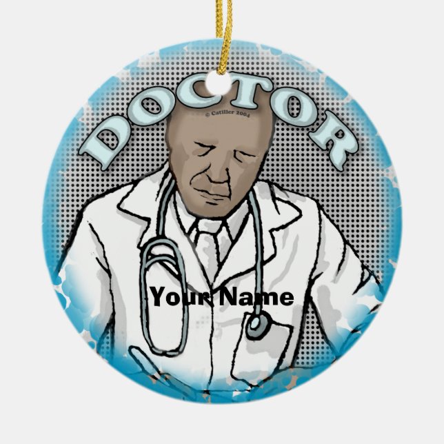 Retro Afro Male Doctor custom name ornament (Front)