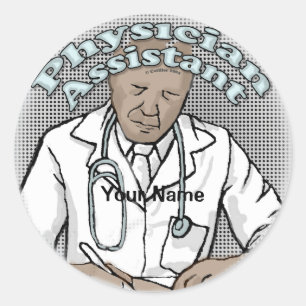 Retro Afro male Physician Assistant custom name Classic Round Sticker