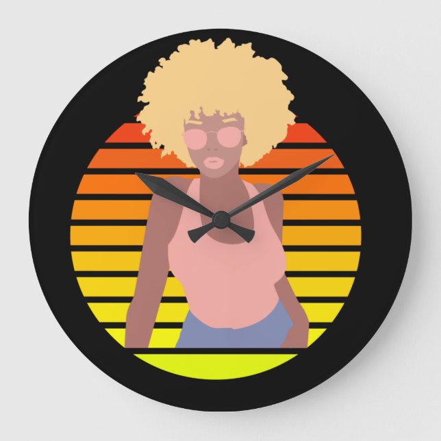 RETRO AFRO QUEEN - AFRO AMERICAN QUEEN LARGE CLOCK (Front)