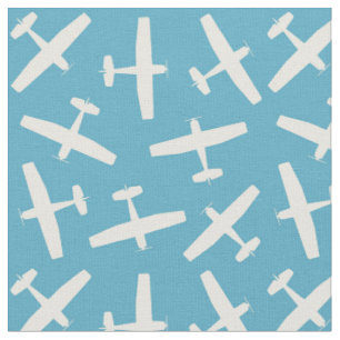 Retro Aircraft Pattern Fabric Blue & Cream