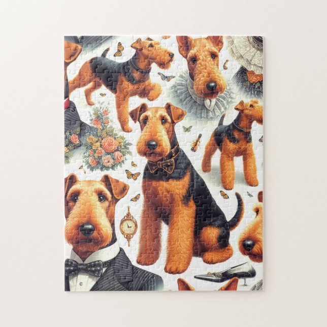 Retro Airedale Terrier Seamless Jigsaw Puzzle (Vertical)