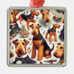 Retro Airedale Terrier Seamless Metal Tree Decoration