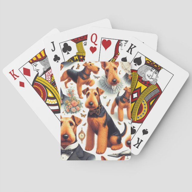 Retro Airedale Terrier Seamless Playing Cards (Back)