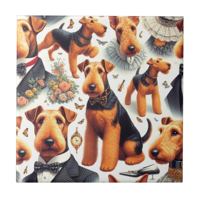 Retro Airedale Terrier Seamless Tile (Front)