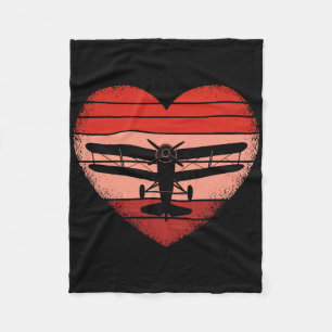 Retro Airplane Heart Valentine Pilot Womens Mens K Fleece Blanket