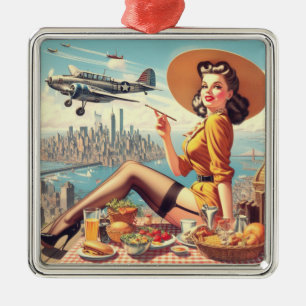 Retro Airplane Pin-up Illustration Metal Tree Decoration