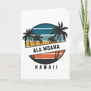 Retro Ala Moana Beach Hawaii Surfboard Surfing Card