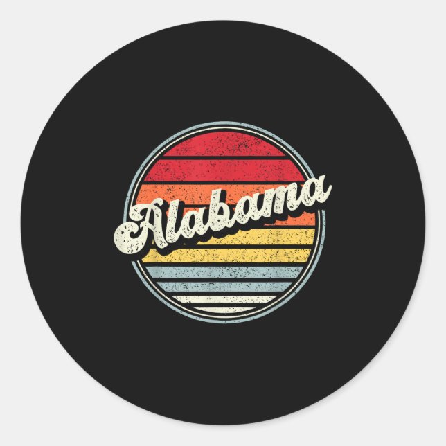 Retro Alabama Home State Cool 70s Style Sunset Men Classic Round Sticker (Front)