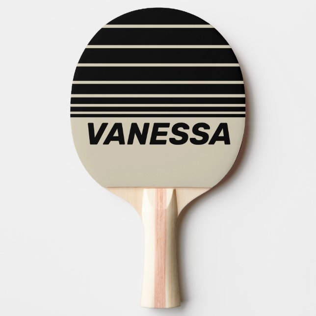 Retro Alabaster Three Horizon Striping with Name Ping Pong Paddle (Front)