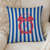 Retro Alarm Clock on Blue Stripes, Accent Pillow,