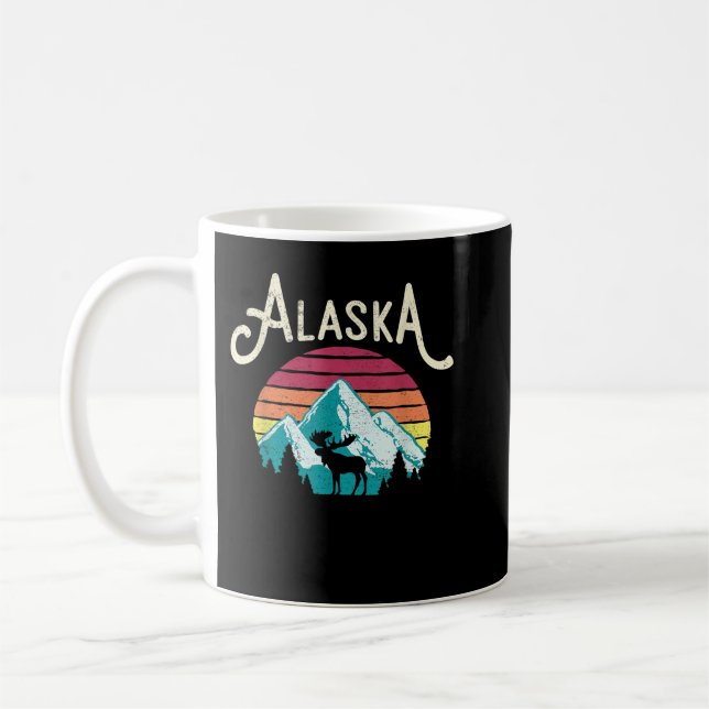 Retro Alaska, AK Juneau Mountains Wildlife Moose  Coffee Mug (Left)