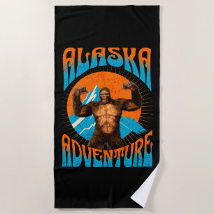 Retro Alaska Sasquatch Mountain Adventure Beach Towel