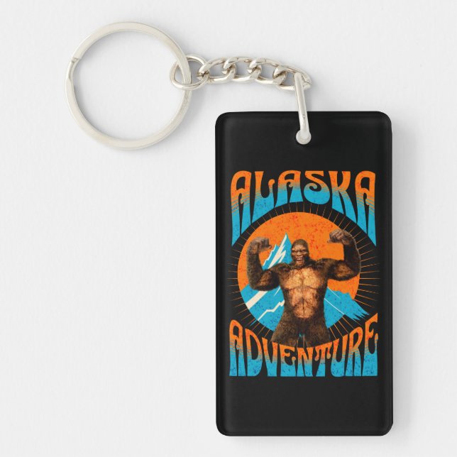 Retro Alaska Sasquatch Mountain Adventure Key Ring (Front)