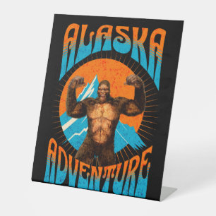 Retro Alaska Sasquatch Mountain Adventure Pedestal Sign