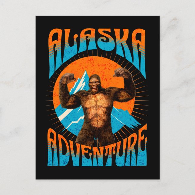 Retro Alaska Sasquatch Mountain Adventure Postcard (Front)
