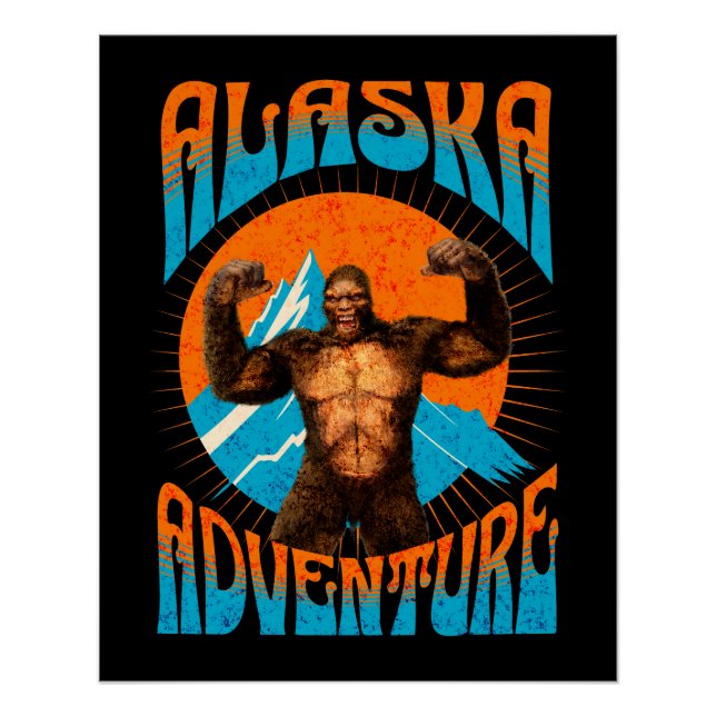 Retro Alaska Sasquatch Mountain Adventure Poster (Front)