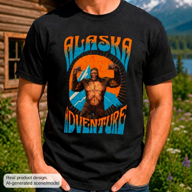 Retro Alaska Sasquatch Mountain Adventure T-Shirt (Creator Uploaded)