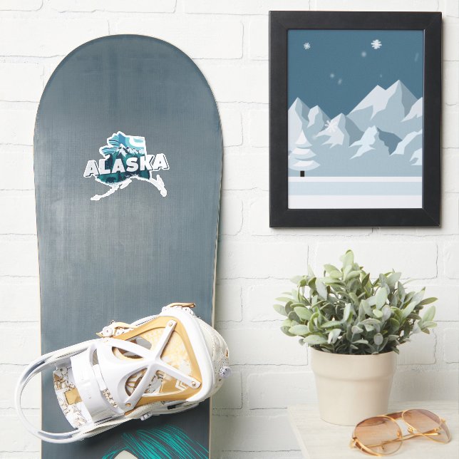 Retro Alaska Scenic Silhouette Vinyl Decal (Snowboard)