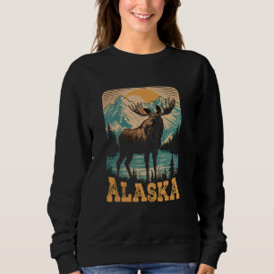 Retro Alaska State Mountains Wildlife & Outdoor Mo Sweatshirt