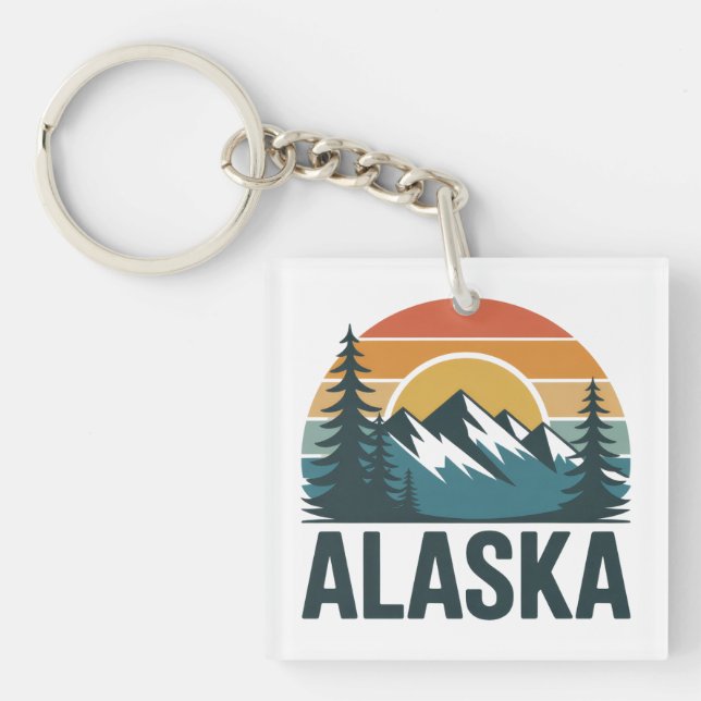 Retro Alaska Sunset Adventure  Key Ring (Front)