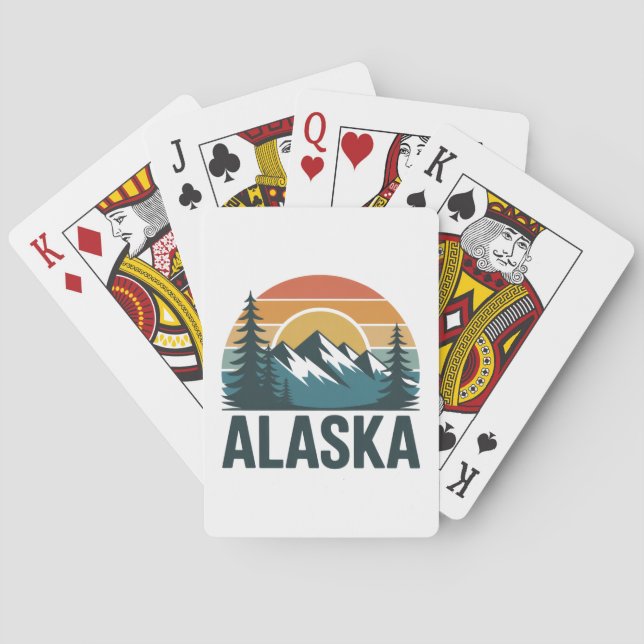 Retro Alaska Sunset Adventure  Playing Cards (Back)